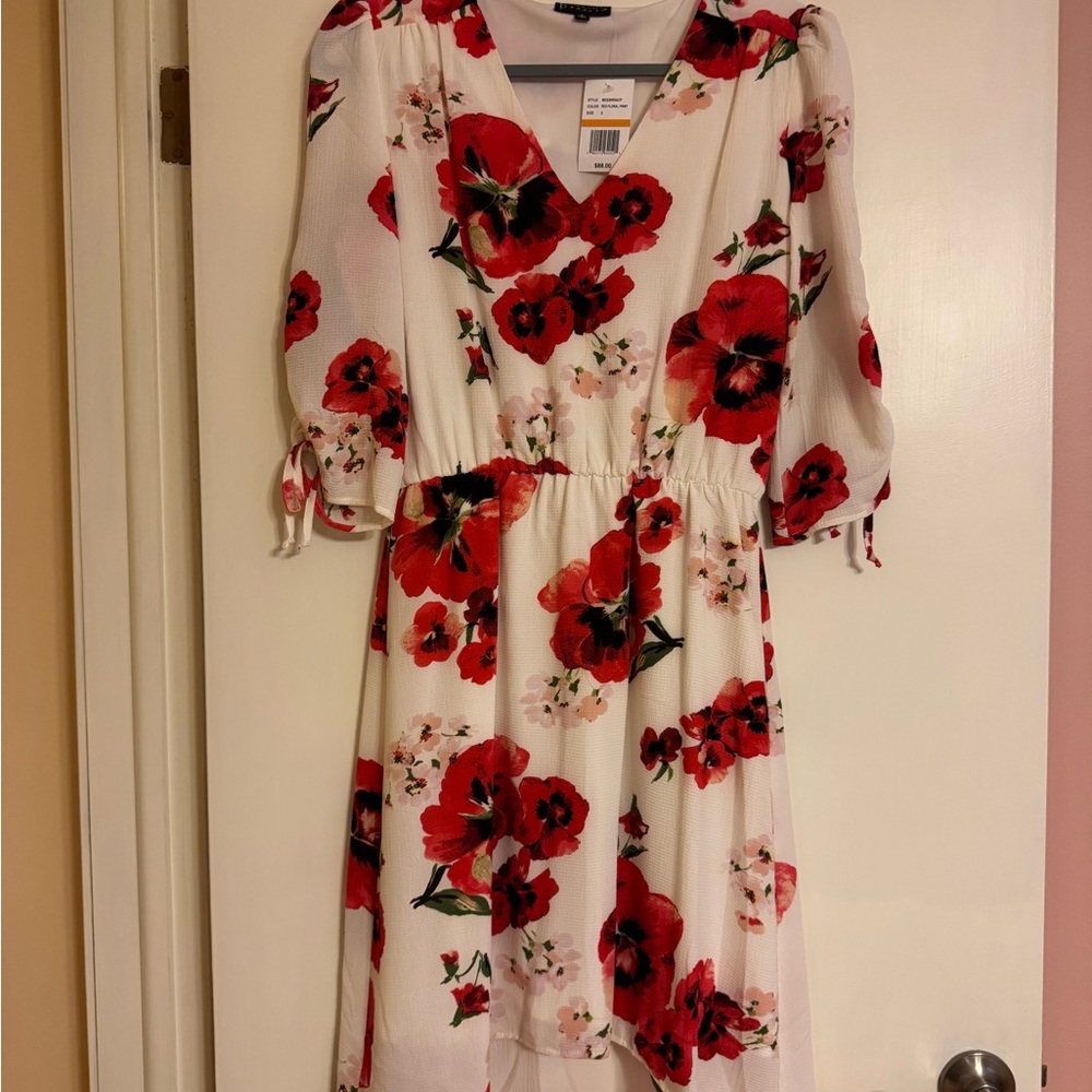 Floral V-Neck Dress - Red and White